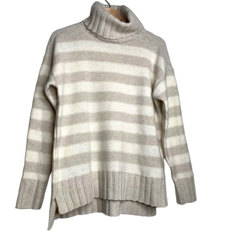 Toad&co Womens Audrey Pullover Sweater Beige Gray Long Sleeve Slit Turtleneck S